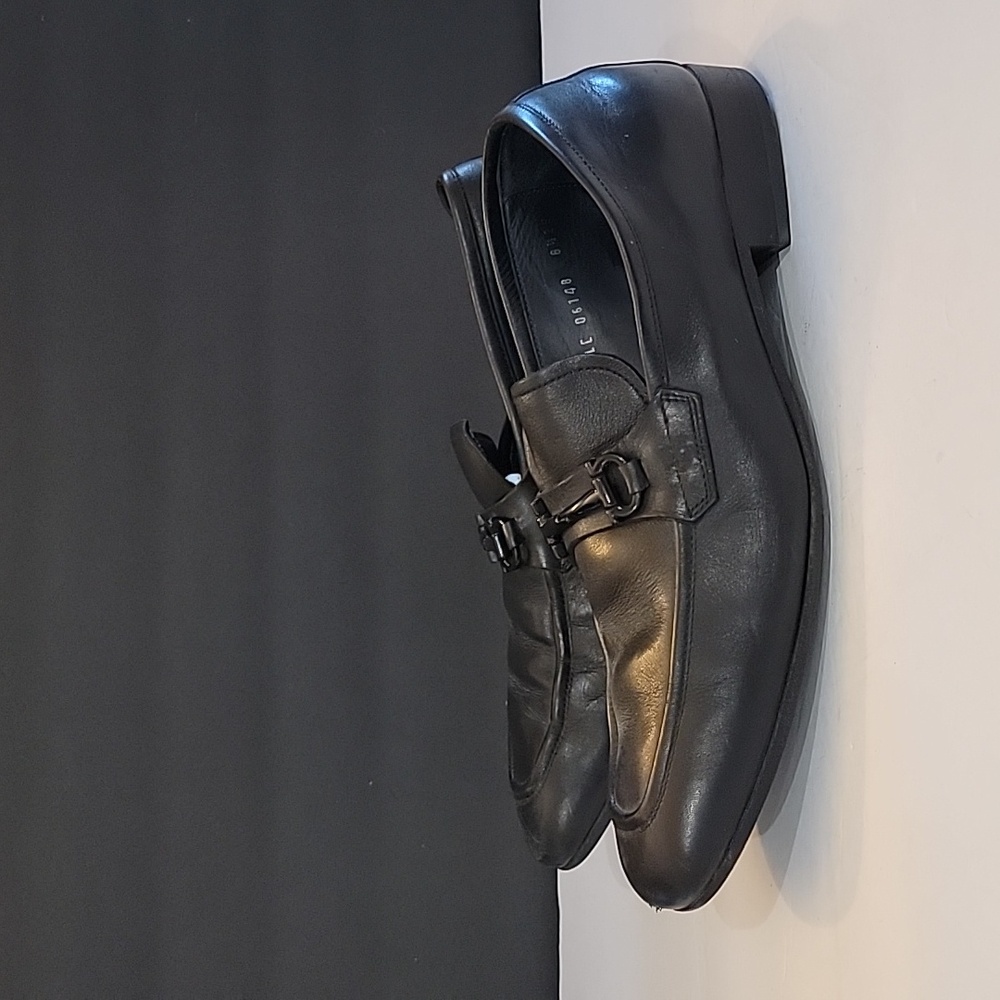 Ferragamo Mens black leather gancini shoes slip on size 8.5 2e loafer dress